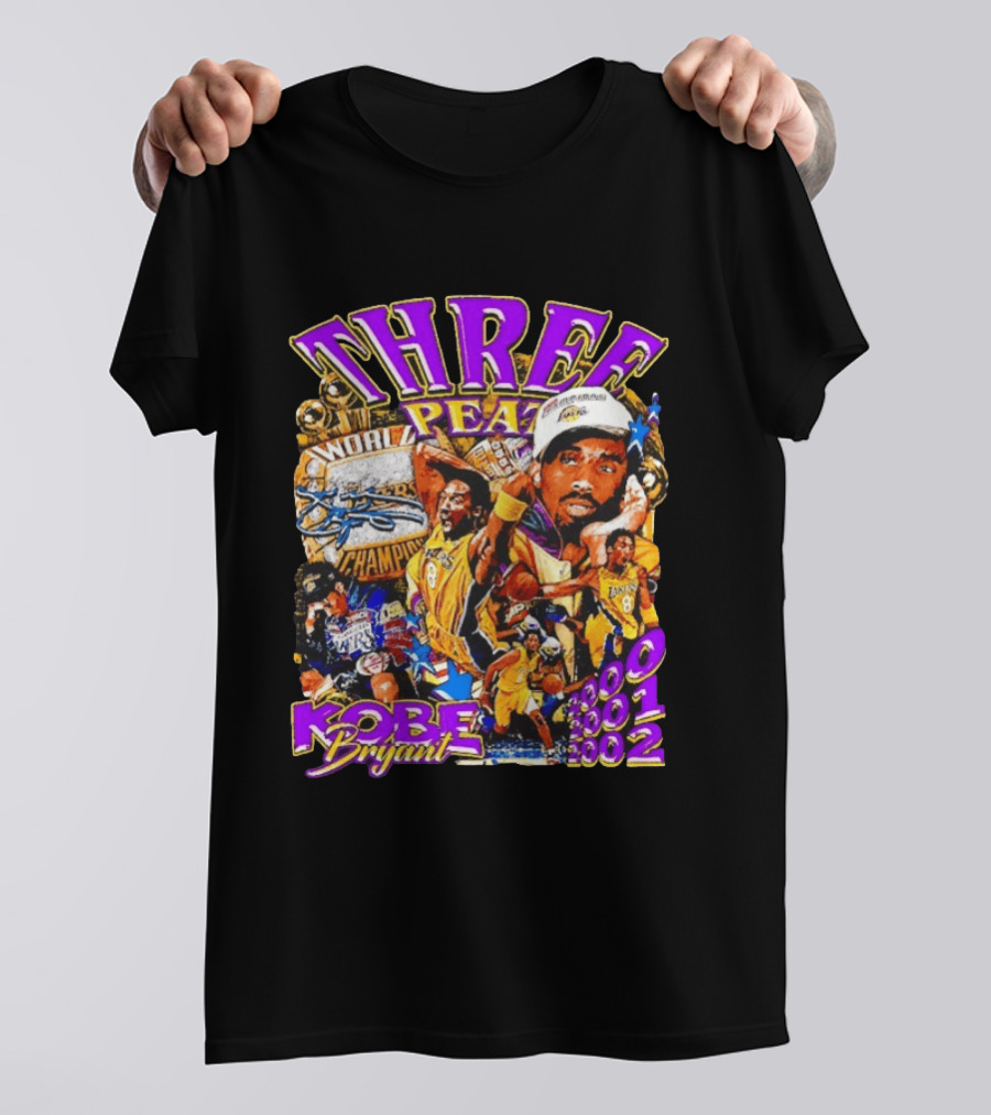 Three Peat Kobe Bryant Los Angeles Lakers World Champions 2000 2001 2002 T-Shirt
