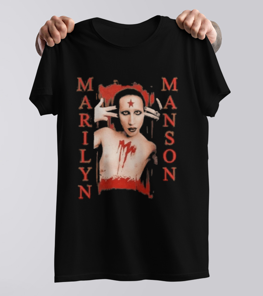 Marilyn Manson Star Forehead Bloody Chest Hands Head T-Shirt