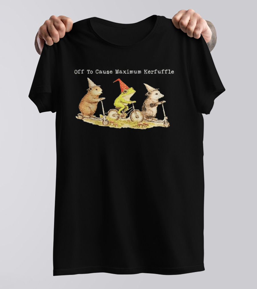 Off To Cause Maximum Kerfuffle Capybara Frog Possum Vintage Whimsical Riding Scooters T-Shirt