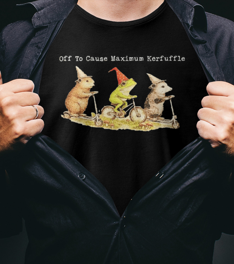 Off To Cause Maximum Kerfuffle Capybara Frog Possum Vintage Whimsical Riding Scooters T-Shirt