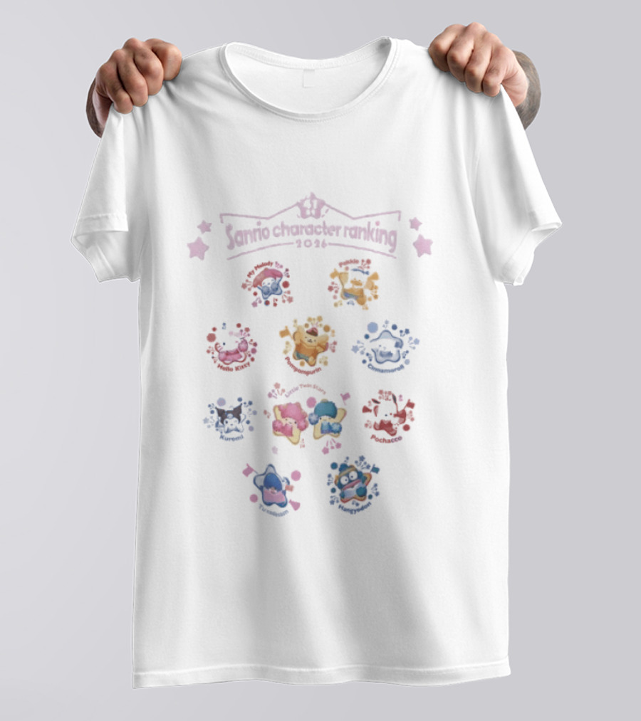 Sanrio Character Ranking 2026 Cute Characters Grid With Stars And Hearts T-Shirt