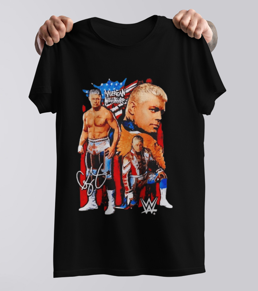 WWE Cody Rhodes American Nightmare Collage Patriotic Wrestling Iconic Signature T-Shirt