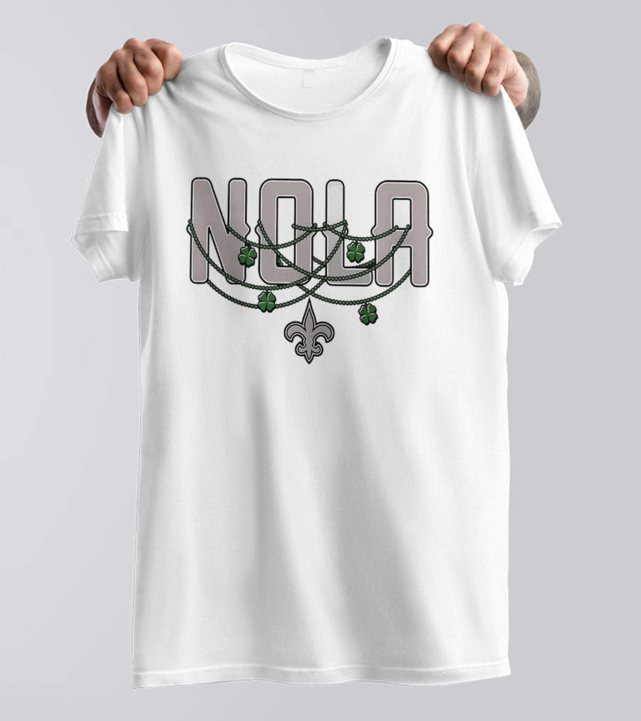 New Orleans Saints NOLA St. Patrick's Day Shamrock Fleur De Lis T-Shirt