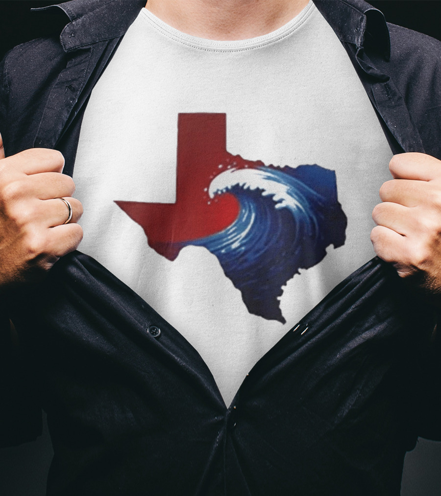 Texas Blue Wave Democrat Red State Map Wave Banner T-Shirt