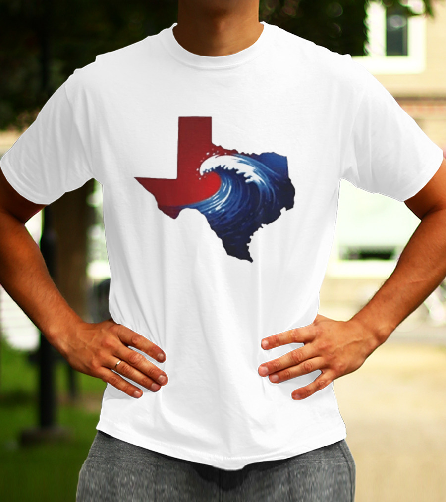 Texas Blue Wave Democrat Red State Map Wave Banner T-Shirt