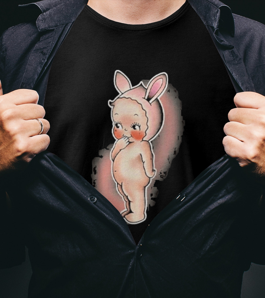 Kewpie Baby Bunny Rabbit Vintage Illustration Cute Pastel Pink Ears T-Shirt