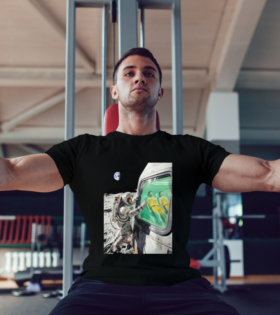 LeBron James Lakers Alone In Space Astronaut Scene With Number 77 And 15 In Spaceship T-Shirt