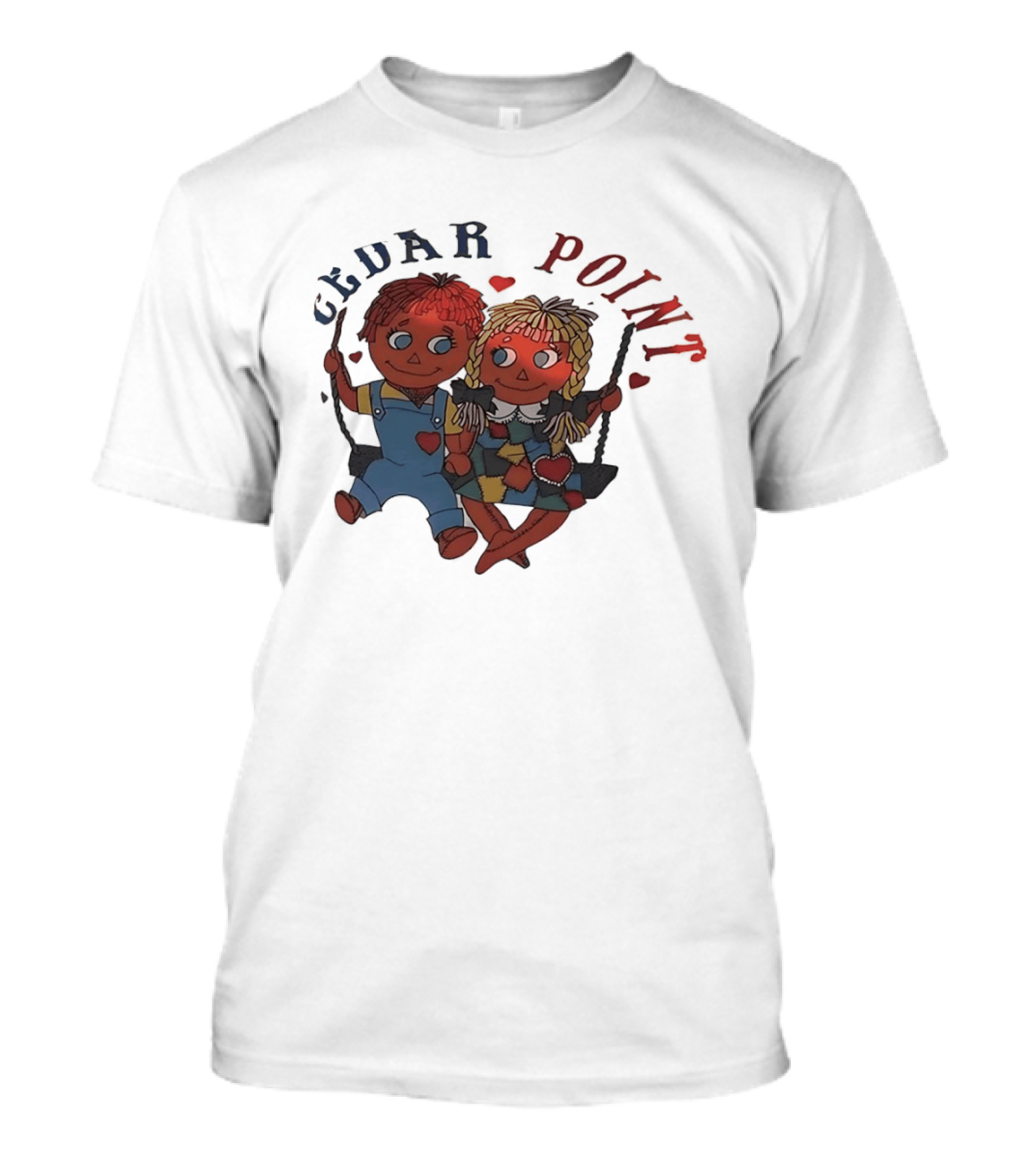 Cedar Point Raggedy Ann And Andy Dolls Swinging With Hearts T-Shirt