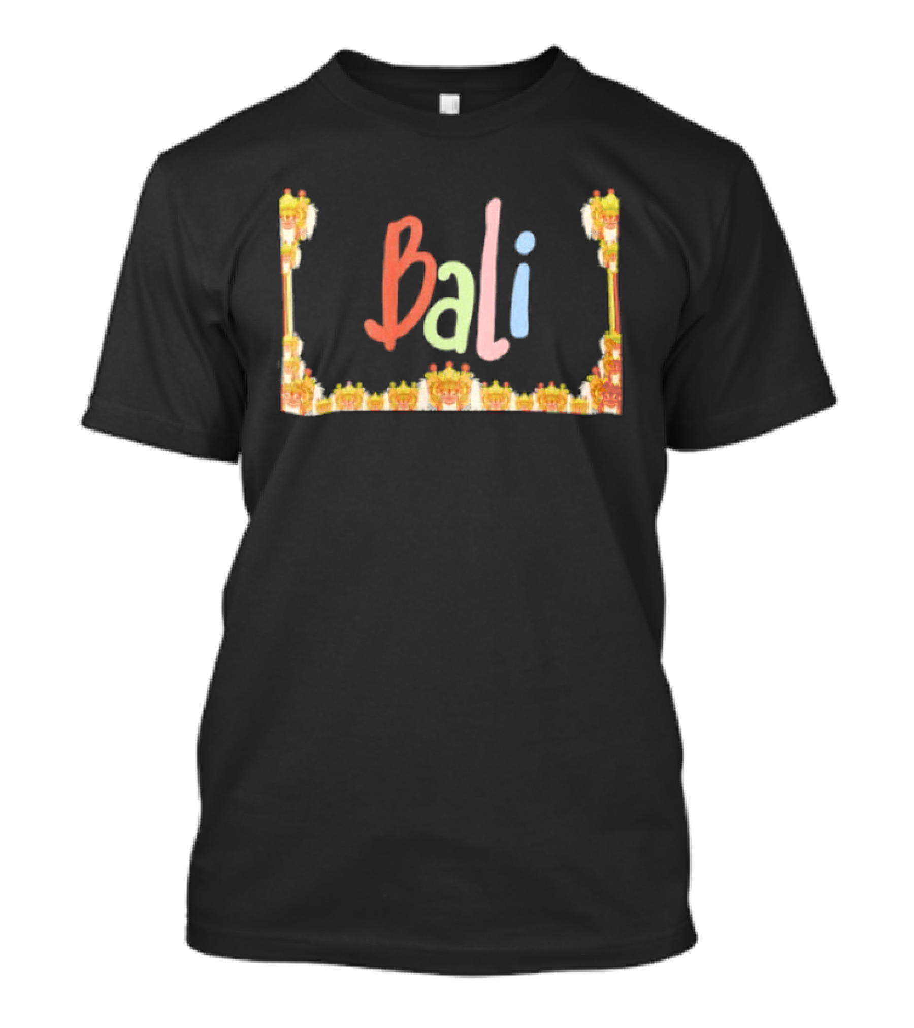 Bali Cultural Nomad Travel With Colorful Tropical Mask Border T-Shirt
