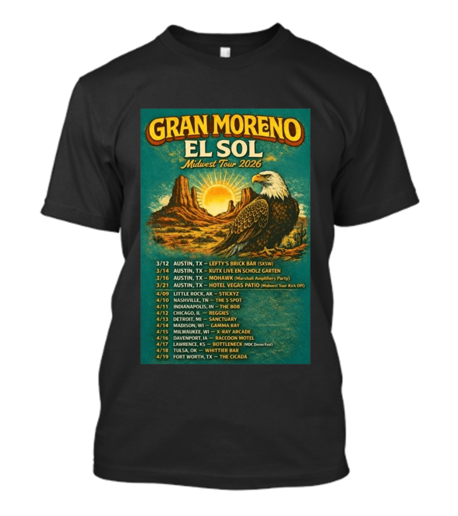 Gran Moreno El Sol Midwest Tour 2026 Concert Dates And Locations T-Shirt