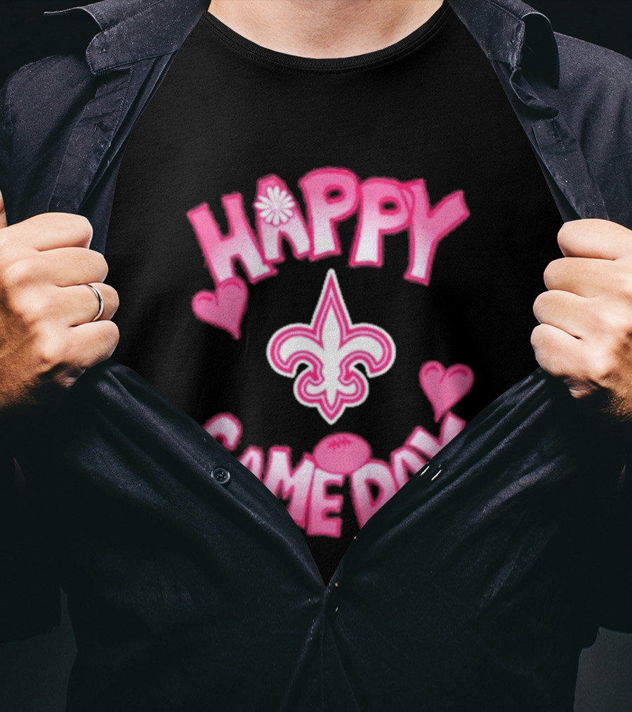 Valentine's Day Happy Gameday New Orleans Saints Fleur De Lis Heart 2025 T-Shirt