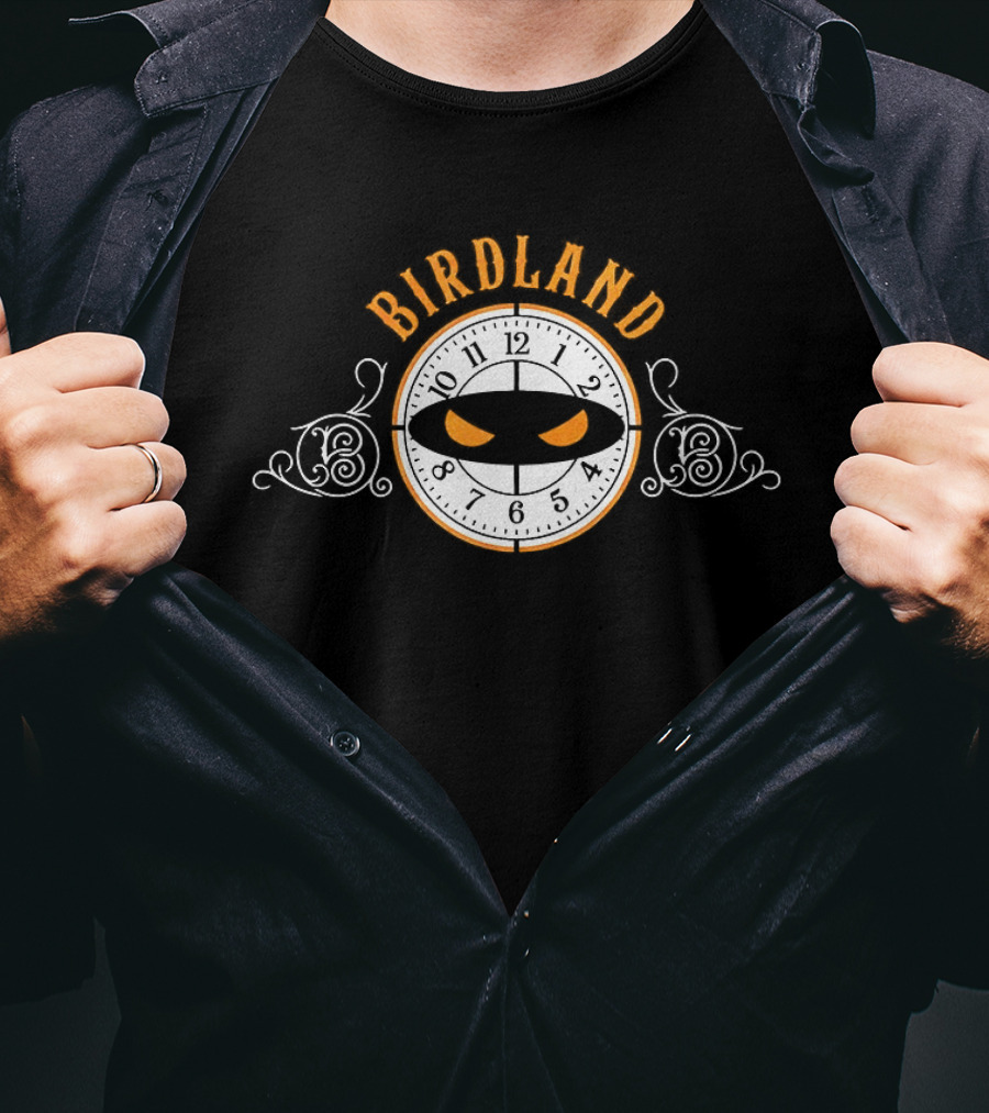 Birdland Pitching Ninja Art With Ornate Letters T-Shirt