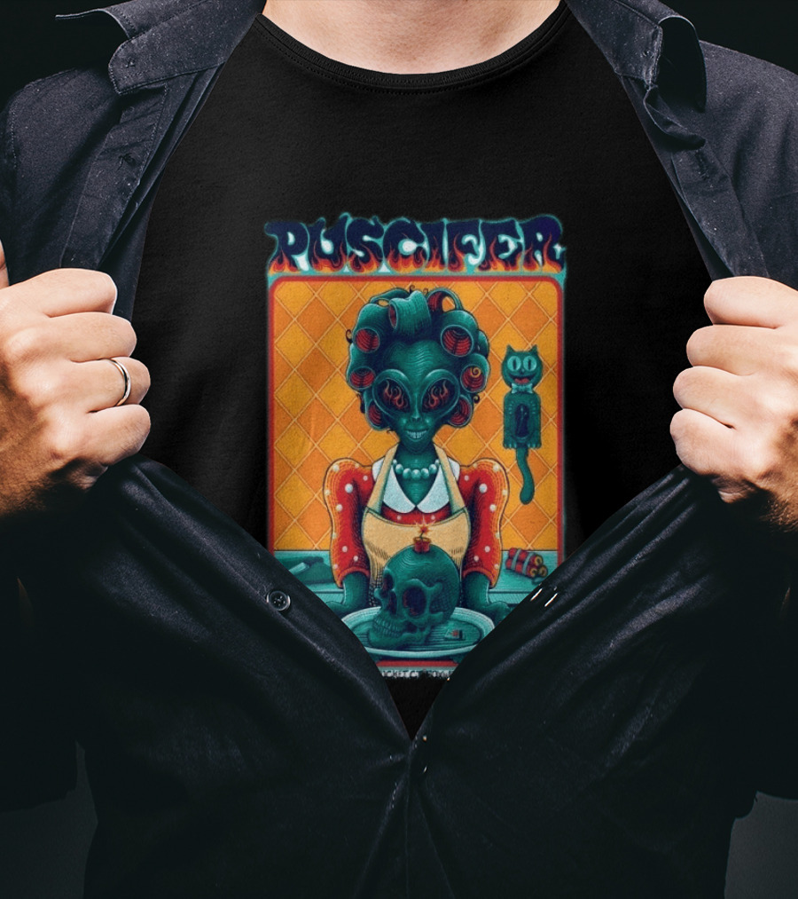 Puscifer Apr 10 2026 Mashantucket CT Foxwoods Resort Casino Alien Chef With Skull And Cat T-Shirt