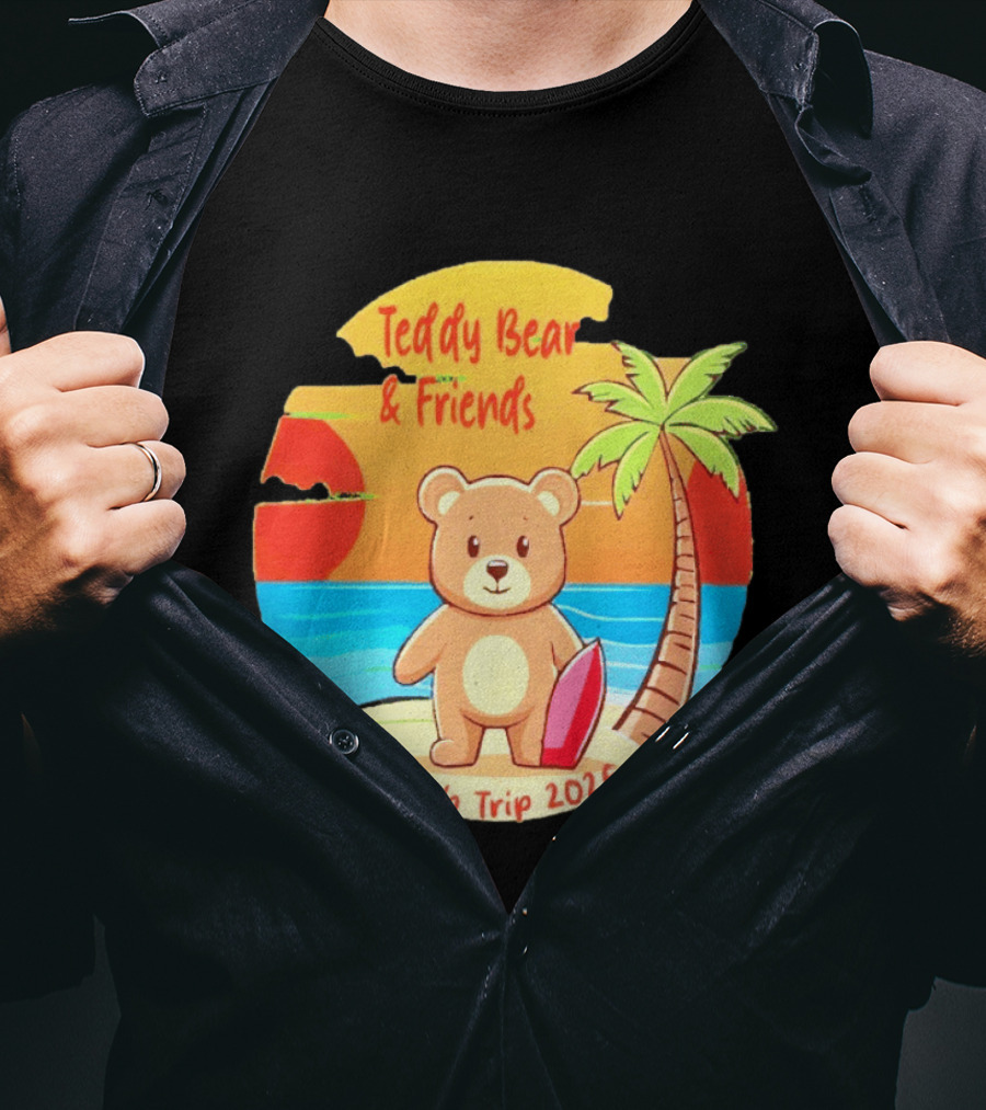 Teddy Bear And Friends Beach Trip 2026 Summer Adventure With Palm And Sunset T-Shirt