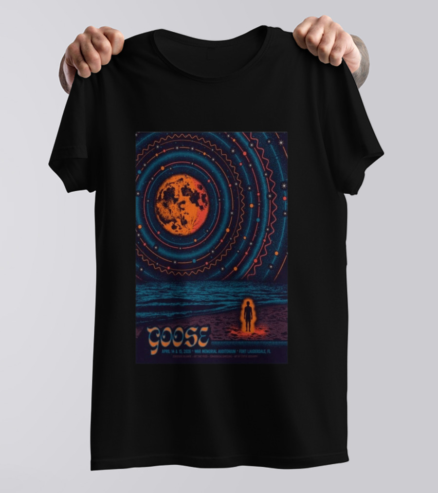 Goose War Memorial Auditorium April 14 15 2026 Fort Lauderdale Concert Retro Cosmic Moon And Beach T-Shirt