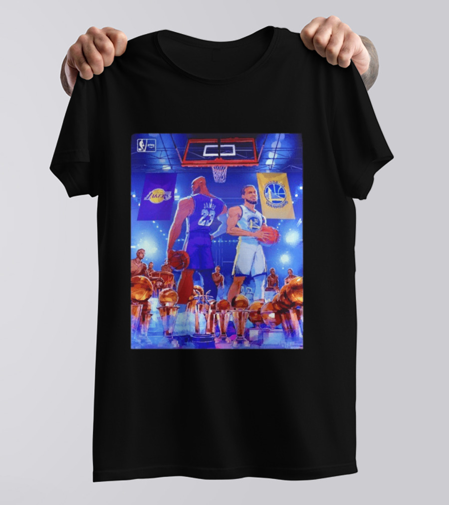 LeBron James Lakers Stephen Curry Warriors NBA Players With Championship Trophies T-Shirt