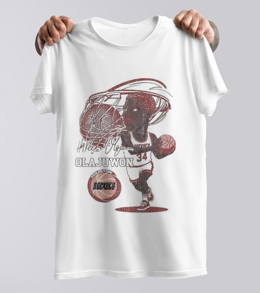Houston Rockets Hardwood Classics Hakeem Olajuwon Number 34 Caricature T-Shirt
