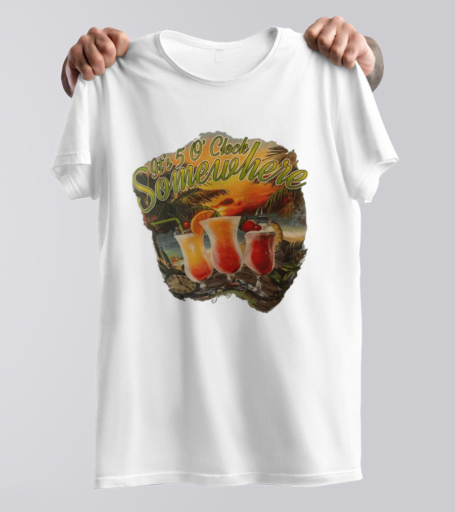 It's 5 O' Somewhere Tropical Sunset Cocktails And Palm Trees T-Shirt