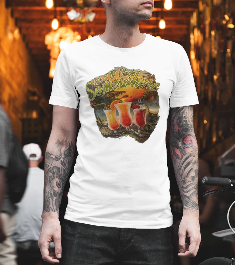 It's 5 O' Somewhere Tropical Sunset Cocktails And Palm Trees T-Shirt