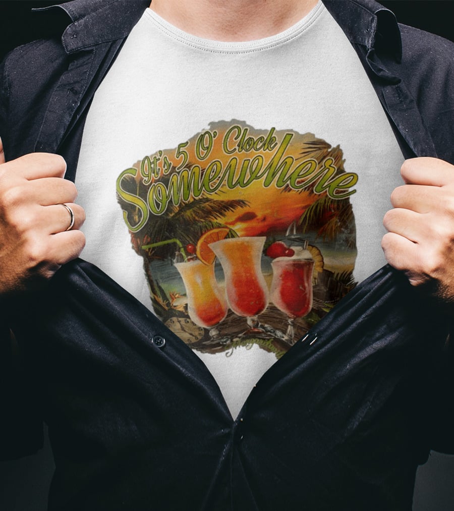 It's 5 O' Somewhere Tropical Sunset Cocktails And Palm Trees T-Shirt