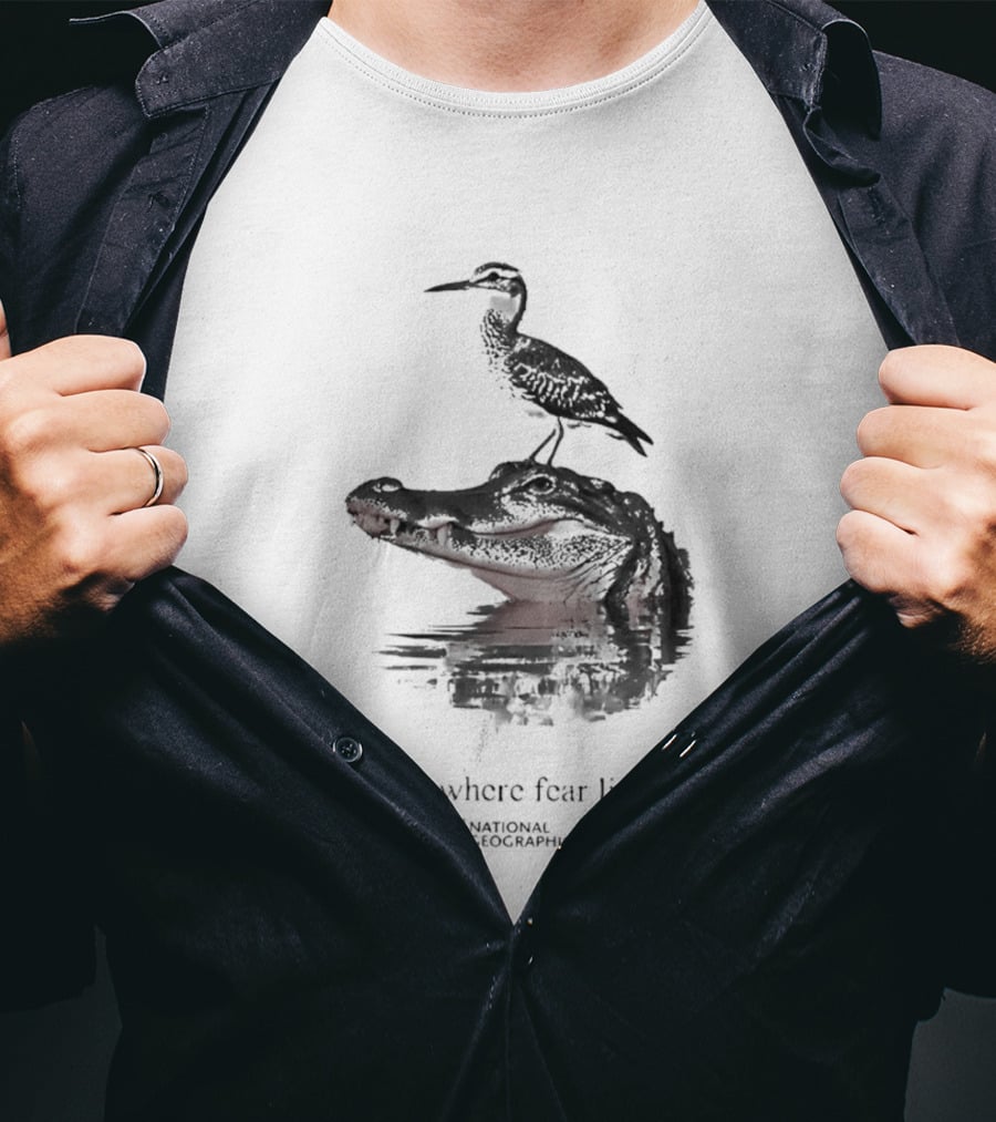 National Geographic Trust Where Fear Lives Alligator And Bird T-Shirt