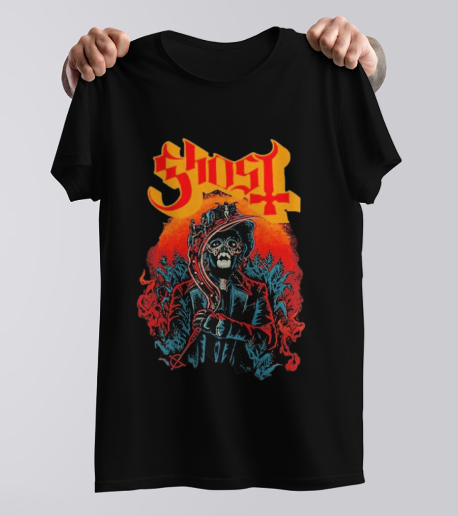 Ghost Black Harvest Grim Reaper Scythe T-Shirt