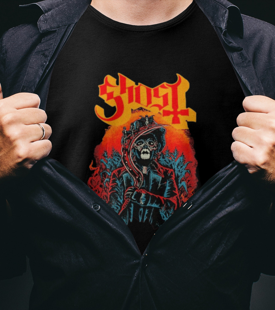 Ghost Black Harvest Grim Reaper Scythe T-Shirt