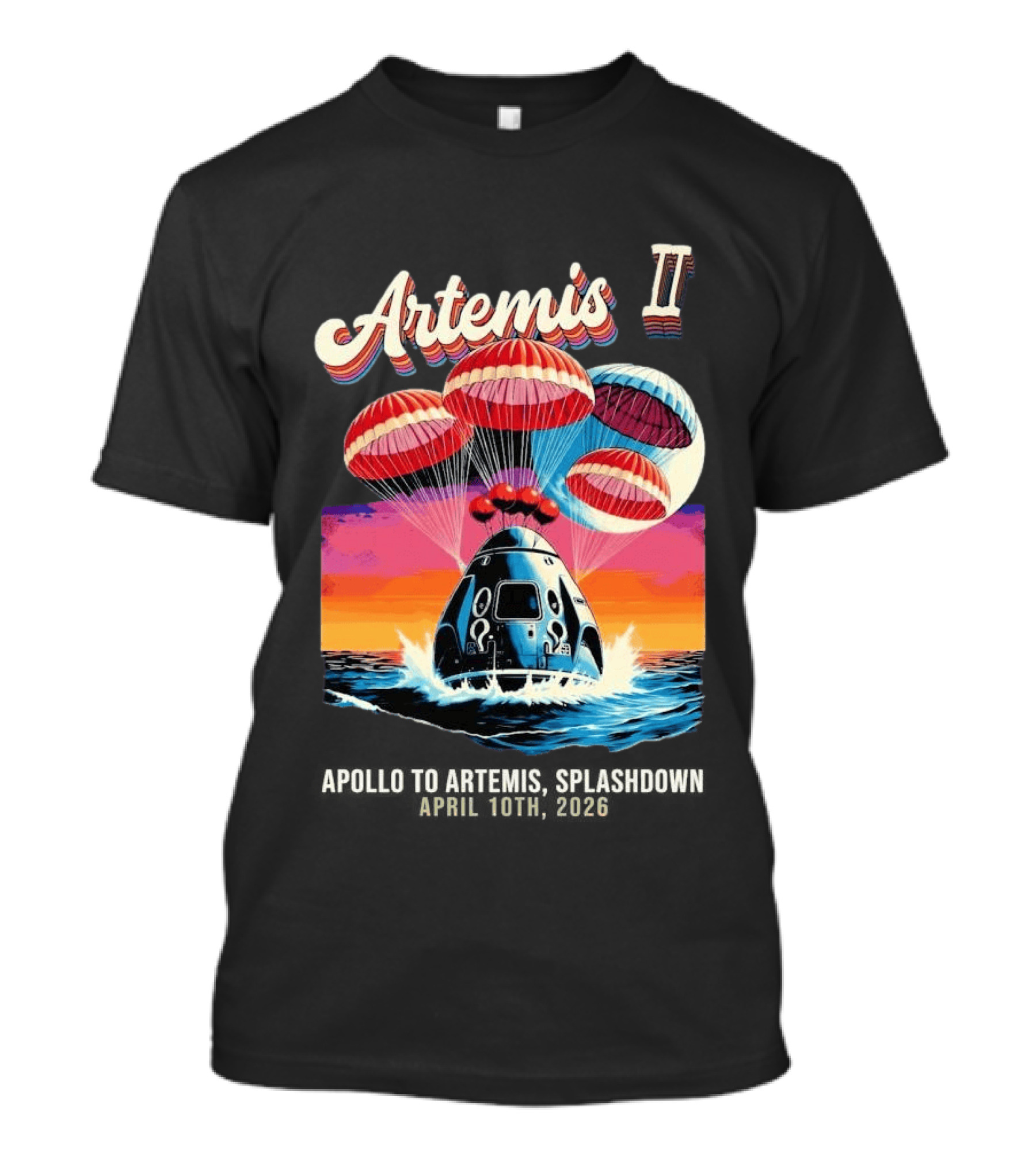 Artemis II Astronauts Splashdown Parachute Capsule Ocean T-Shirt