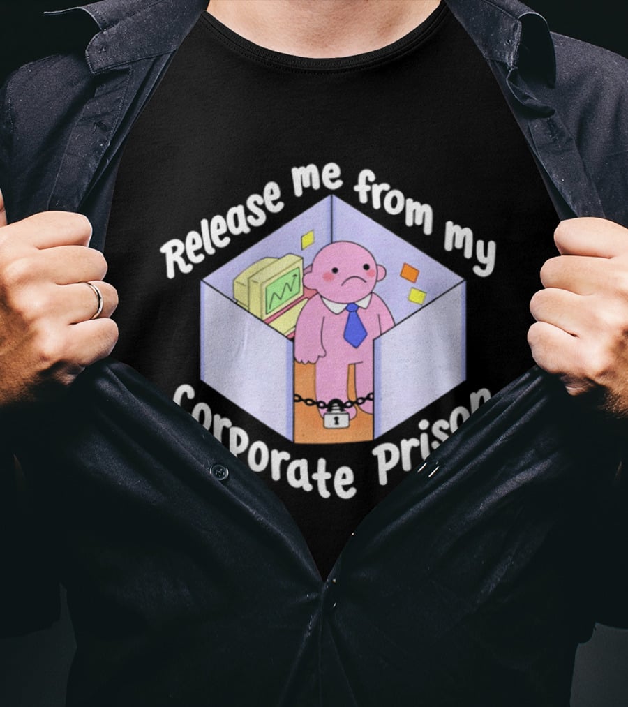 Release Me From My Corporate Prison Cubicle Cartoon T-Shirt