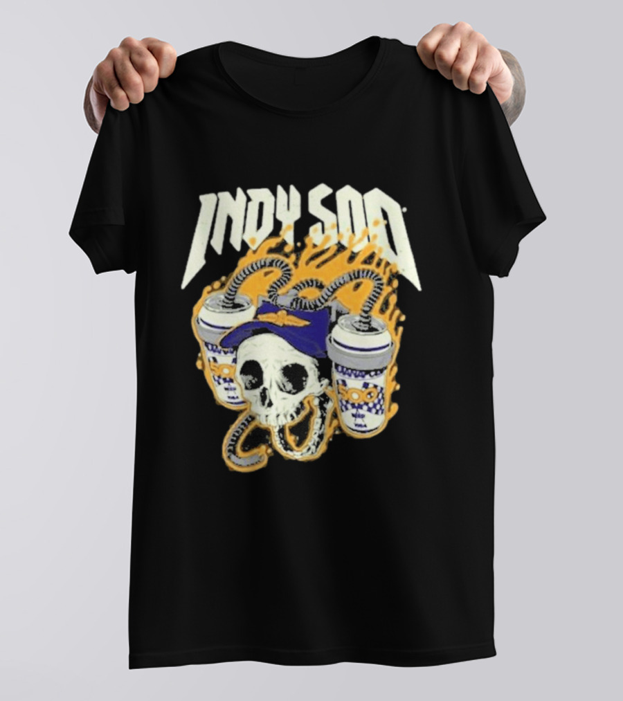 Indy 500 Skull With Flames And Racing Helmet T-Shirt