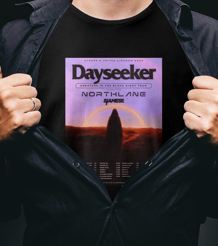 Dayseeker Europe UK 2026 Creature In The Black Night Tour With Northlane And Siamese T-Shirt