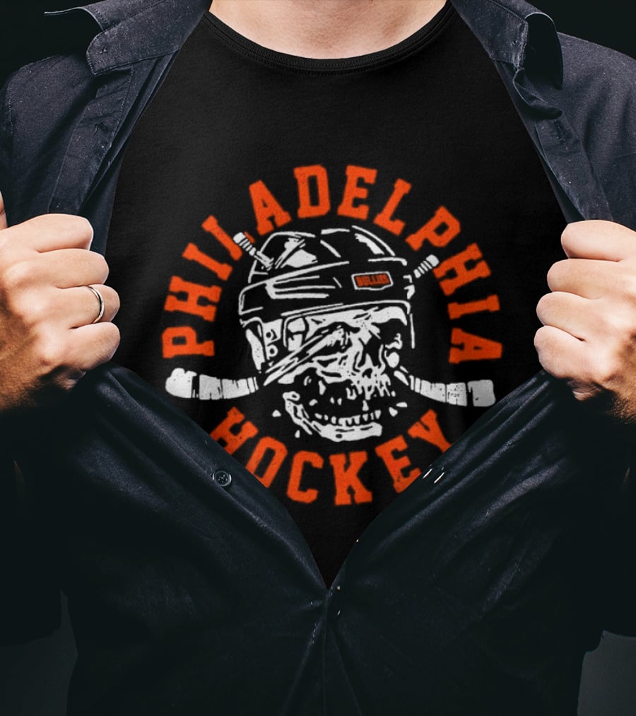 Philadelphia Hockey Skull With Crossed Sticks And Helmet T-Shirt