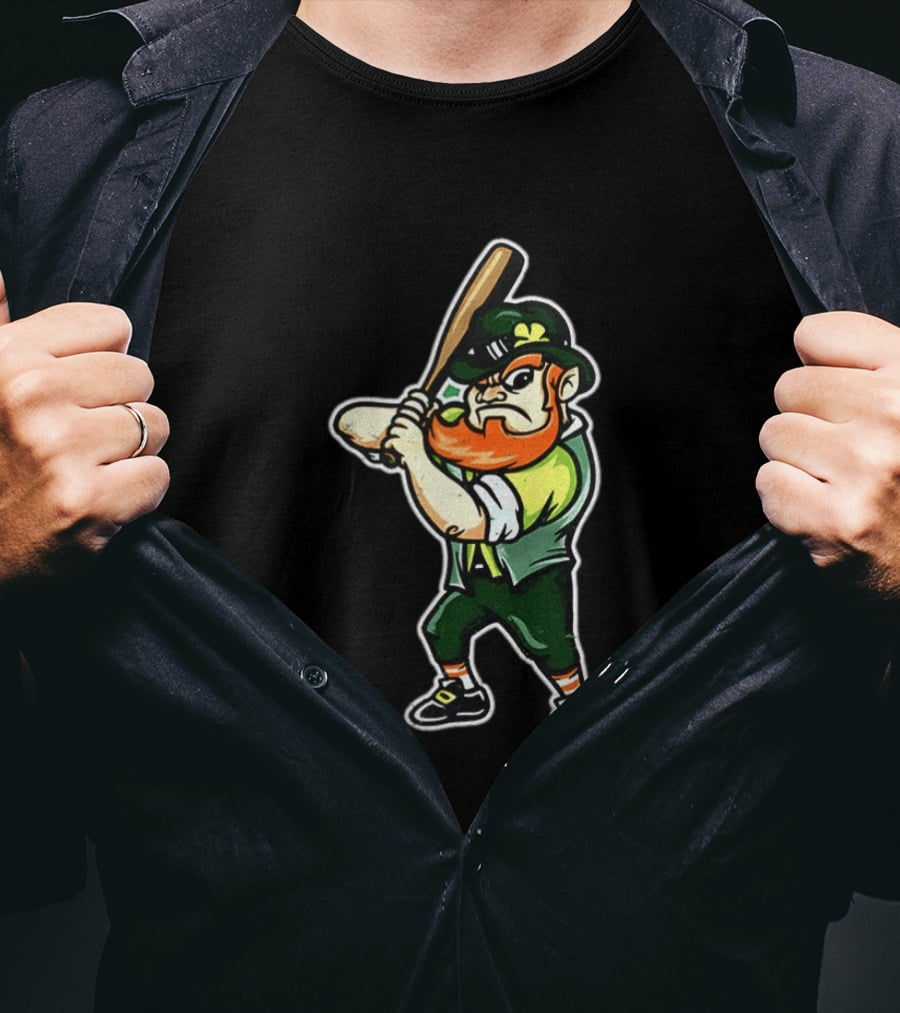 Leprechaun Saint Patrick's Day Baseball Player Iconic Irish T-Shirt