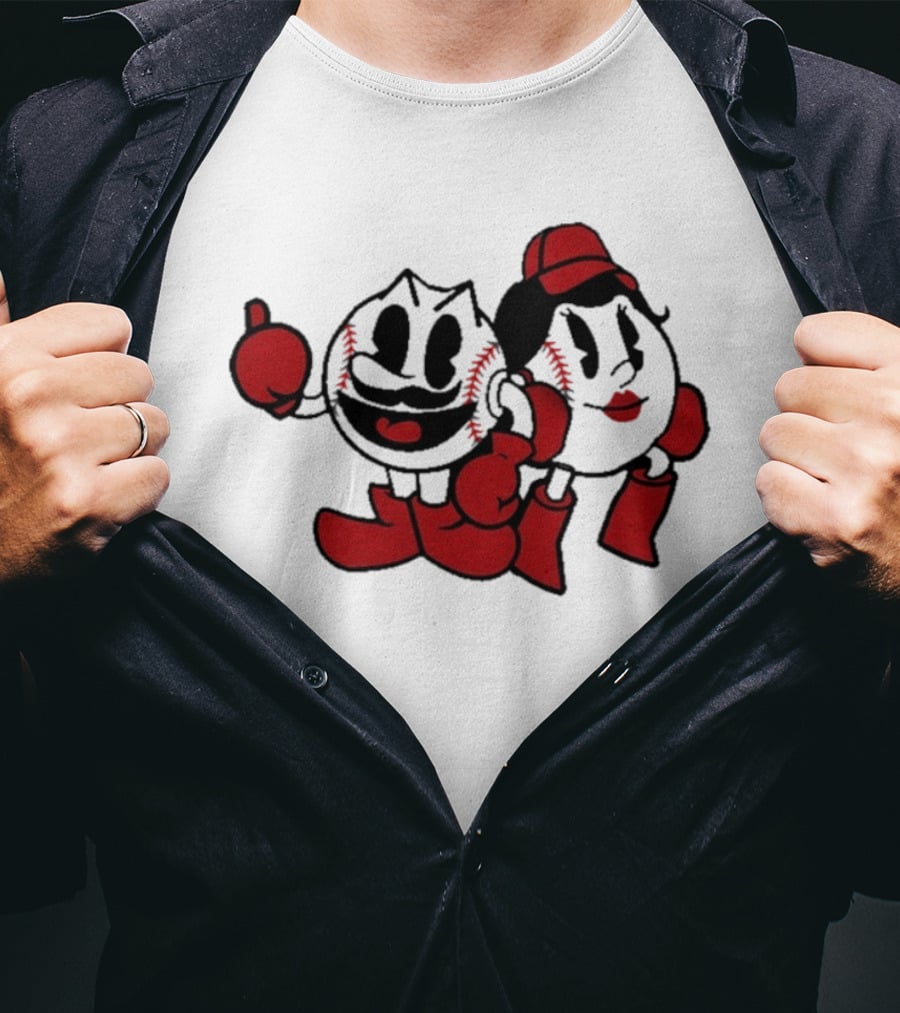 Cincy Mr. And Ms. Baseball Characters With Red Gloves And Boots T-Shirt