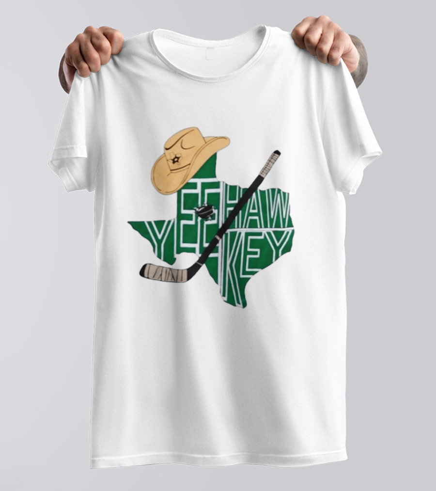 Texas Hockey Yeehaw Stars Cowboy Hat Hockey Stick 2026 Casey DeSmith Jake Oettinger Appreciation Night T-Shirt