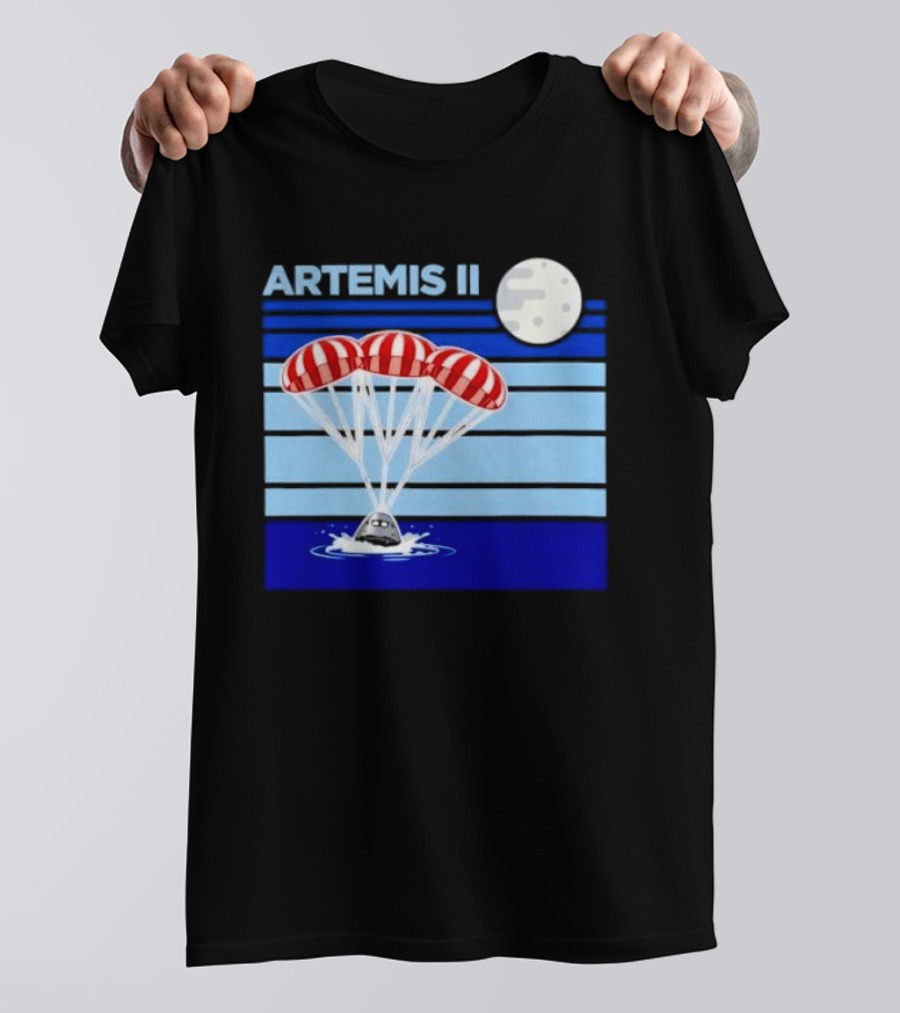 Artemis II Splashdown Red Parachutes Lunar Moon Landing T-Shirt