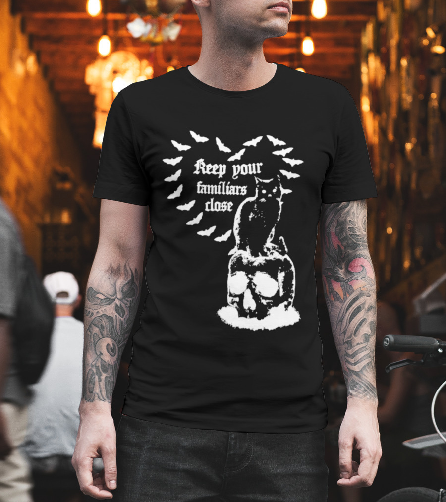 Keep Your Familiars Close Owl Skull And Bats T-Shirt