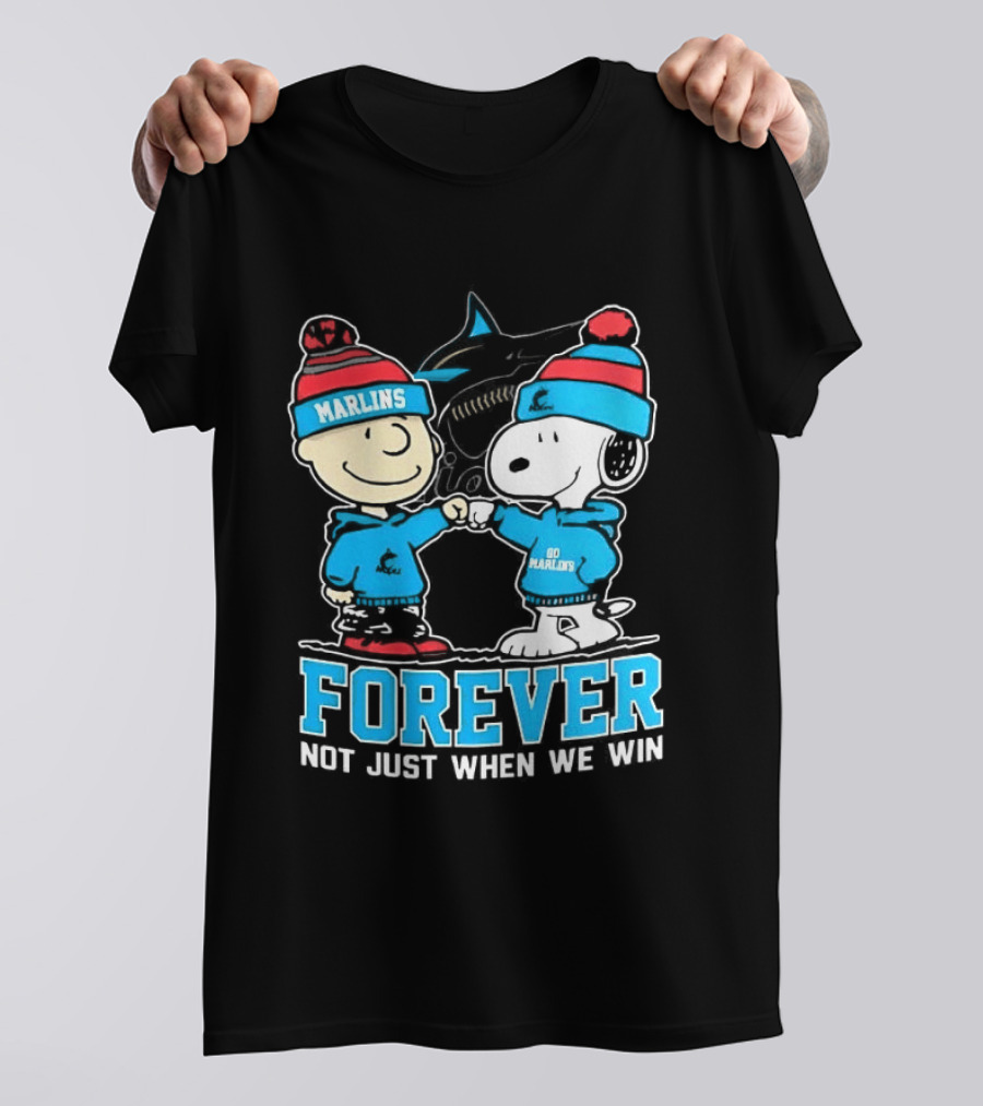 Charlie Brown Snoopy Miami Marlins Fist Bump Forever Not Just When We Win 2025 T-Shirt