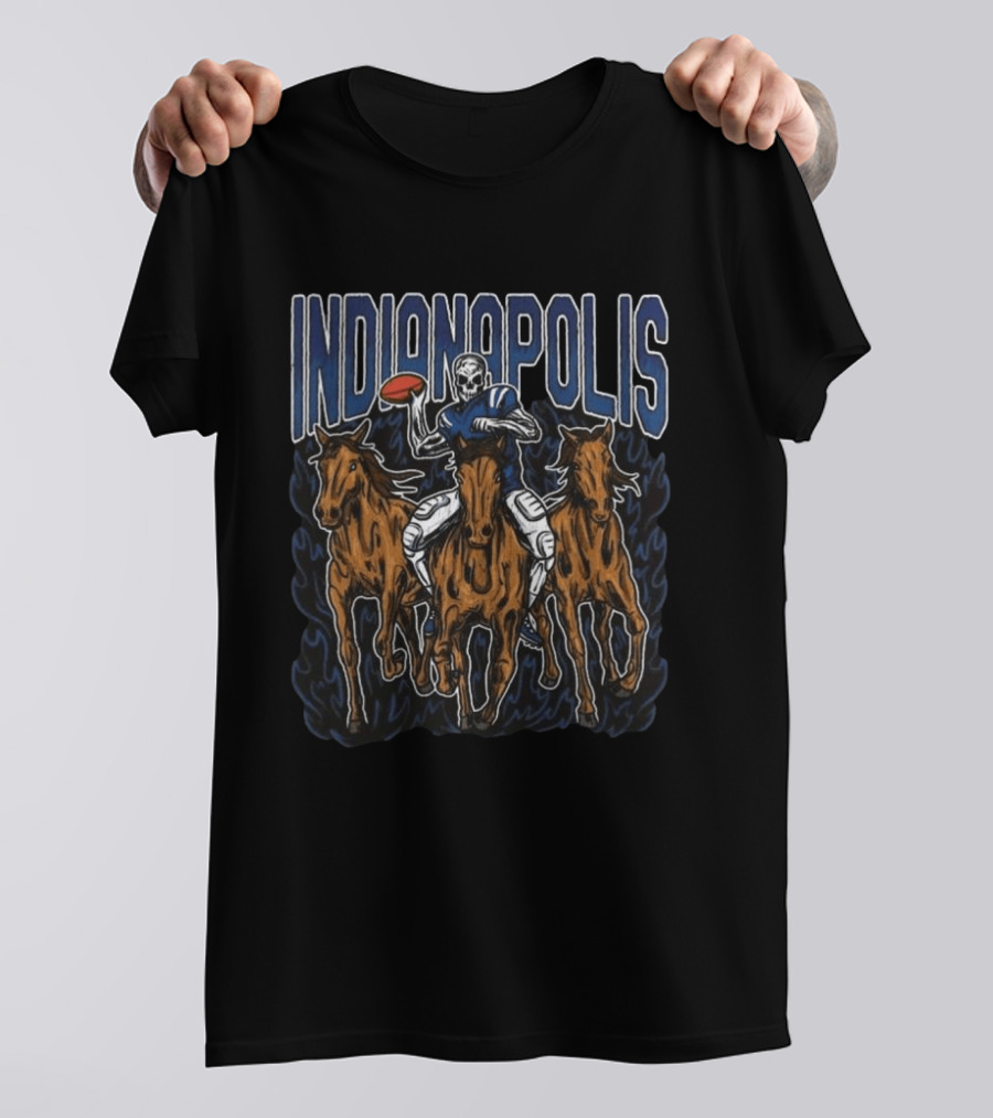 Indianapolis Colts Football Skeleton Riding Horses T-Shirt