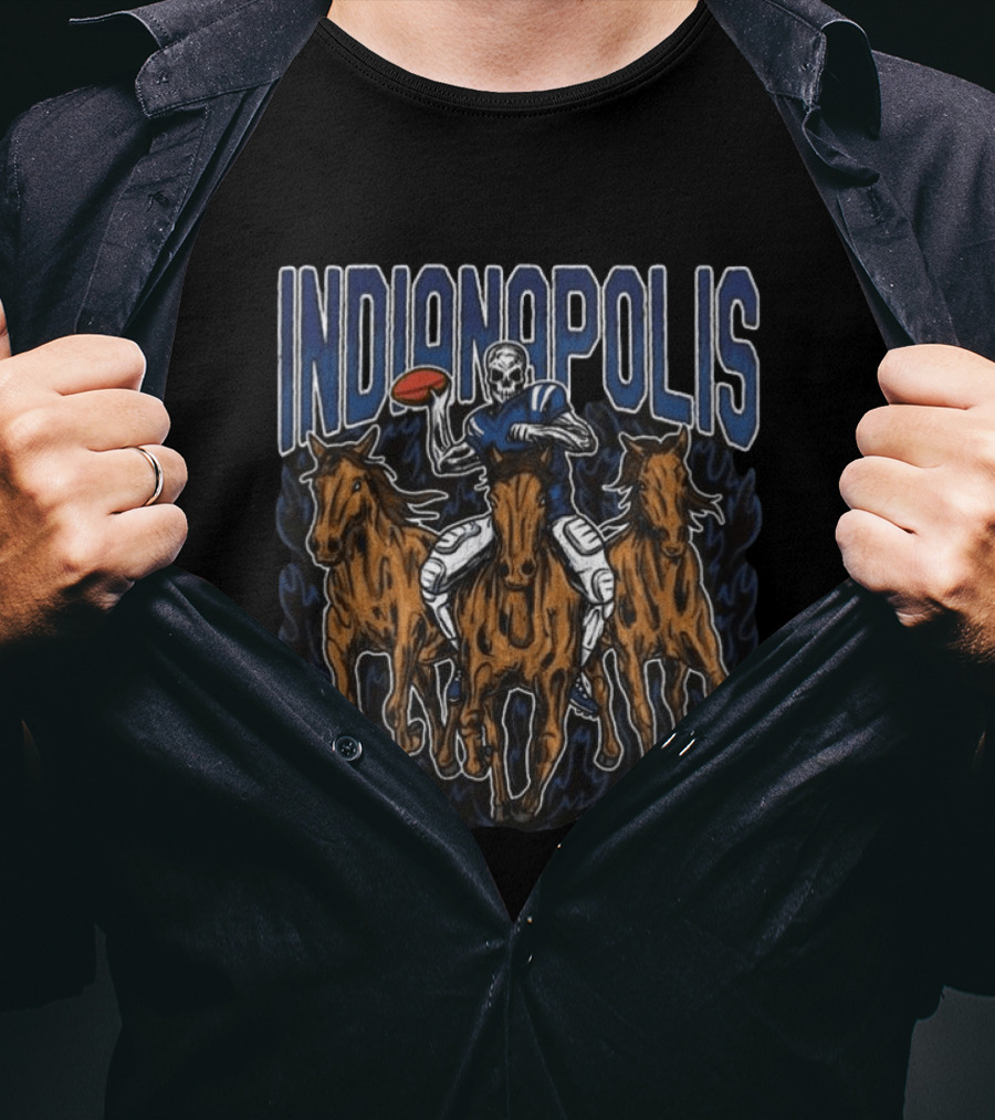 Indianapolis Colts Football Skeleton Riding Horses T-Shirt