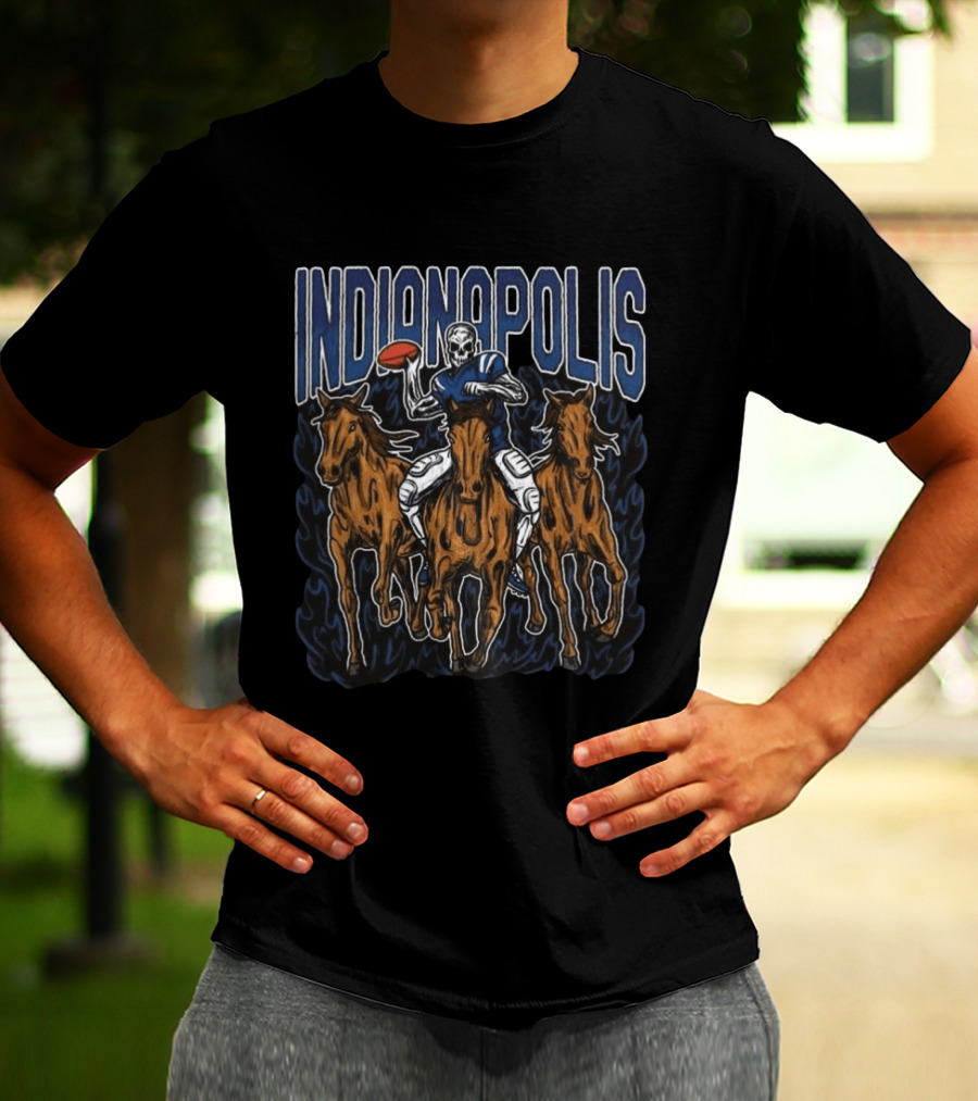 Indianapolis Colts Football Skeleton Riding Horses T-Shirt