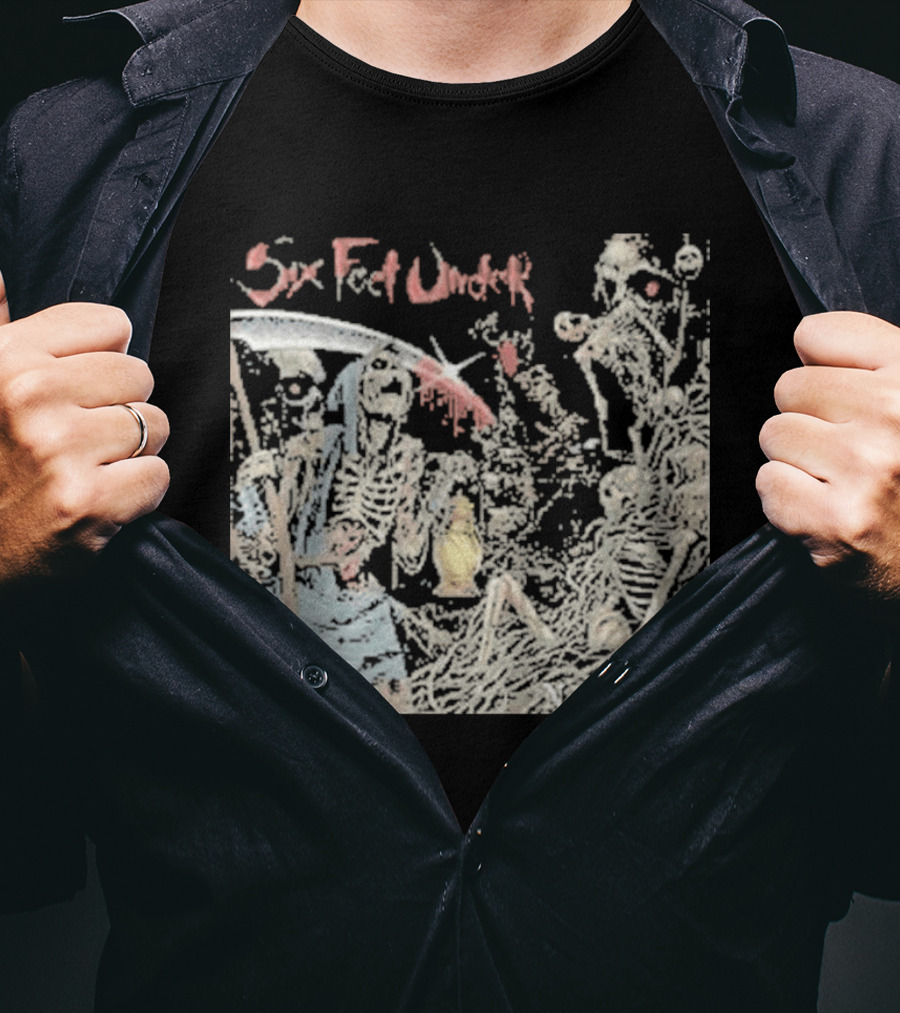Six Feet Under Scythe And Skeletons Next To Die T-Shirt