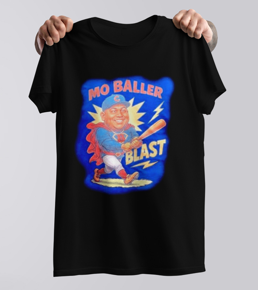 Mo Baller Blast Chicago Cubs Cartoon Superhero Baseball Player T-Shirt