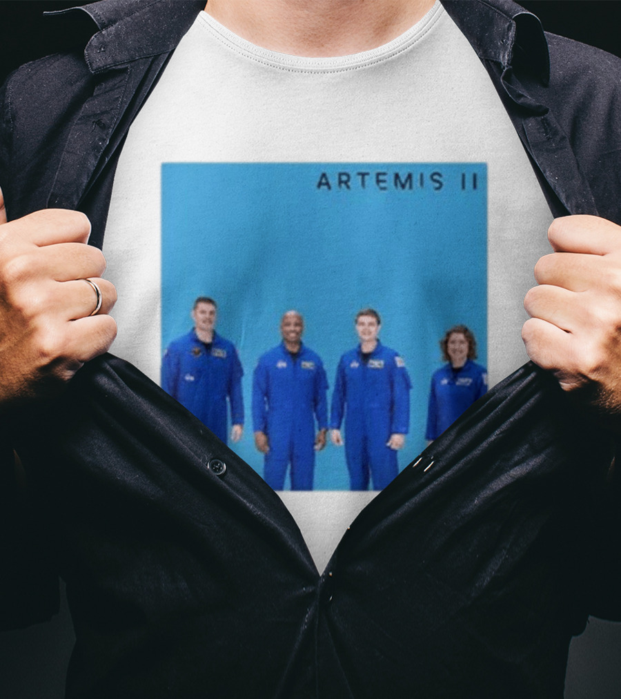 NASA Artemis II Crew Astronauts In Blue Flight Suits Mission Patch T-Shirt