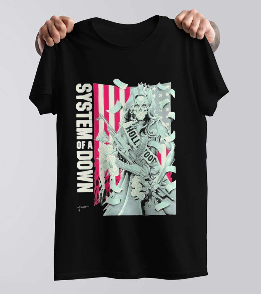 System Of A Down Limited Edition By Luke Preece American Gun Roses T-Shirt