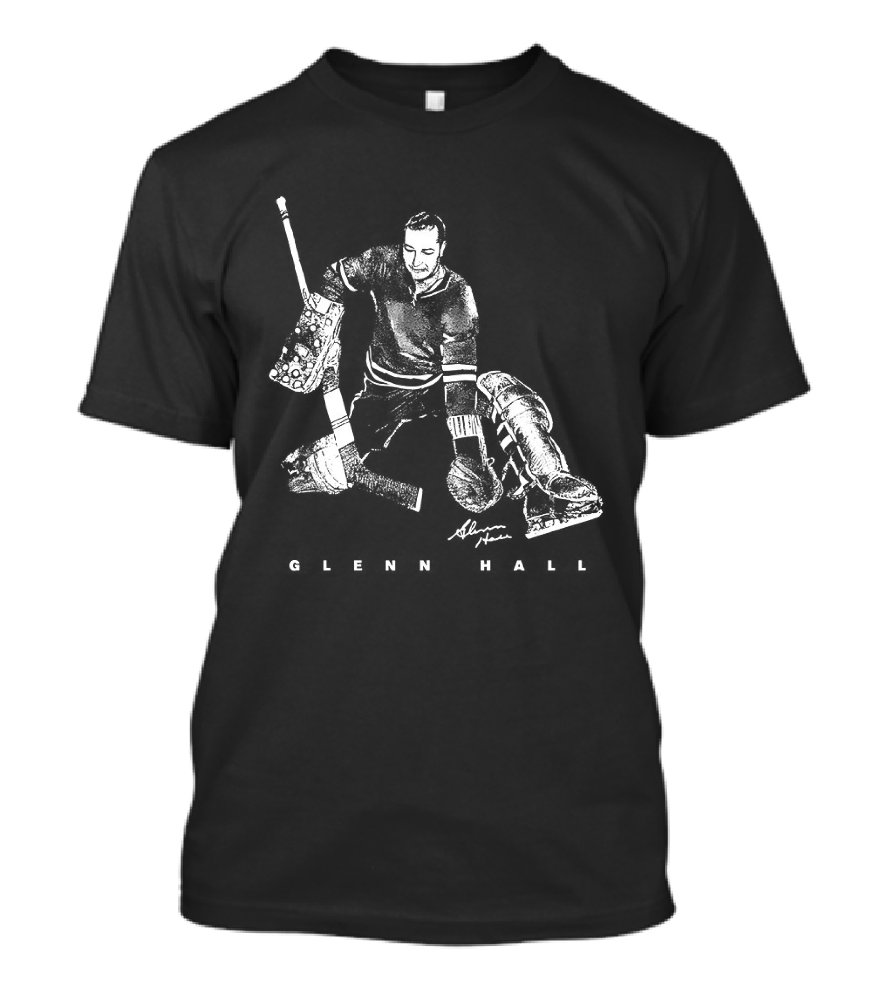 Glenn Hall Chicago Blackhawks Hockey Bitmap Vintage Style Goalie Iconic Pose T-Shirt