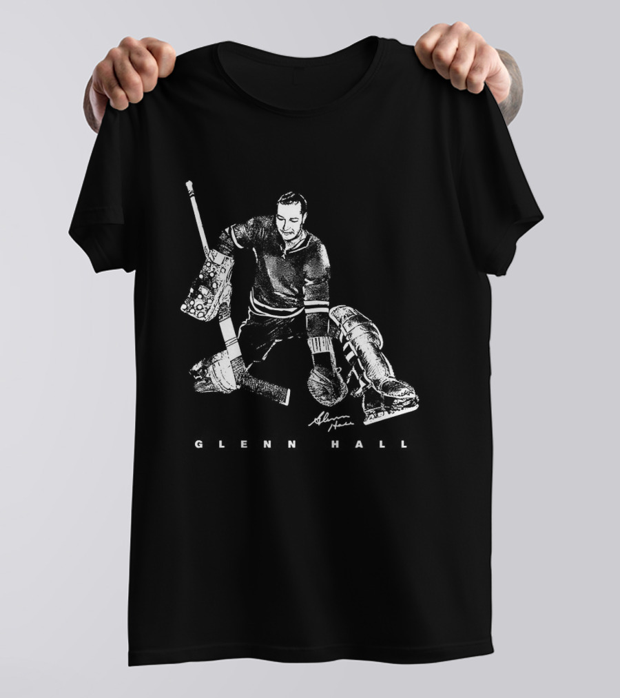 Glenn Hall Chicago Blackhawks Hockey Bitmap Vintage Style Goalie Iconic Pose T-Shirt