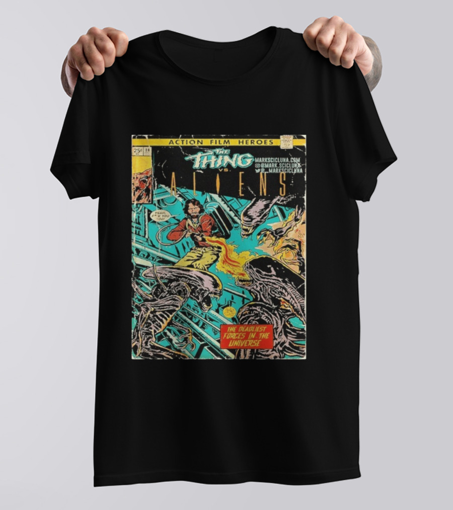 The Thing Vs Aliens MacReady Action Film Heroes Comic The Deadliest Forces In The Universe T-Shirt