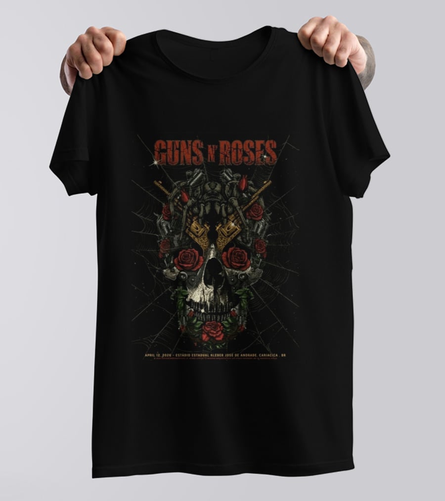 Guns N Roses Cariacica Brazil 2026 Estadio Estadual Kleber Jose De Andrade April 12 Spider Web Skull Roses Pistols T-Shirt