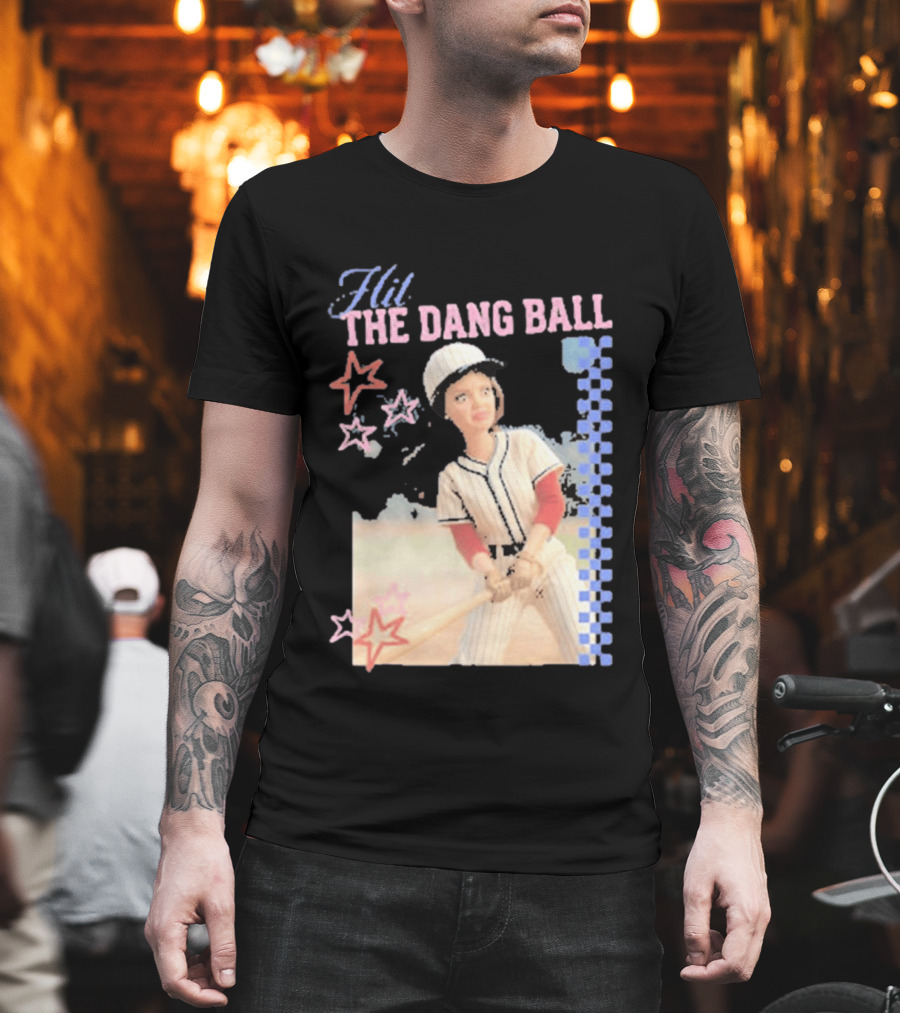 Hit The Dang Ball Vintage Baseball Player With Stars And Blue Checkerboard T-Shirt